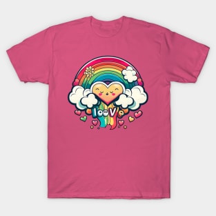 Loove Valentines Rainbow Heart lgbtq T-Shirt